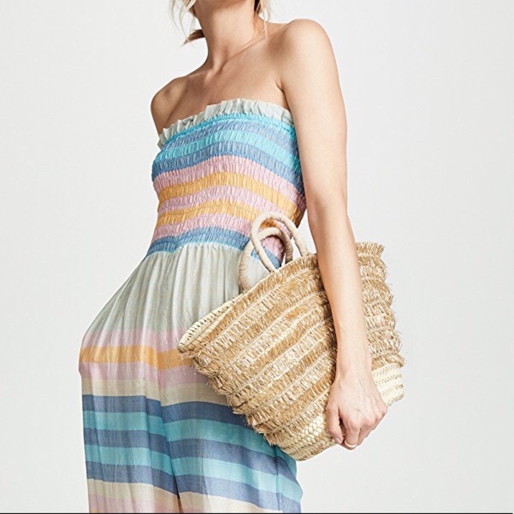 Caterina Bertini metallic fringe straw tote